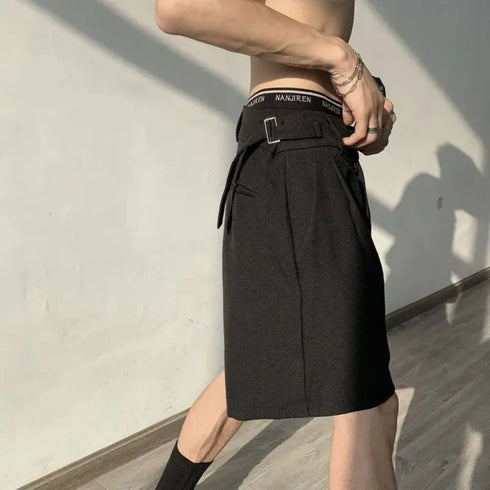 Fashion Casual Shorts Men Summer Korean Chic Wide Leg Trousers Male Knee-length Sashes Draped Loose Retro High Street Style