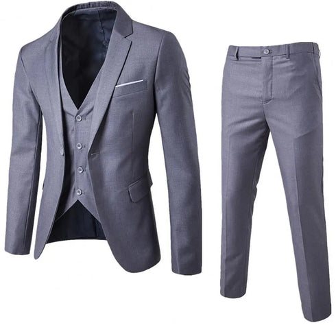 Korean Style Men Blazer Vest Pants Set Casual Business Suit