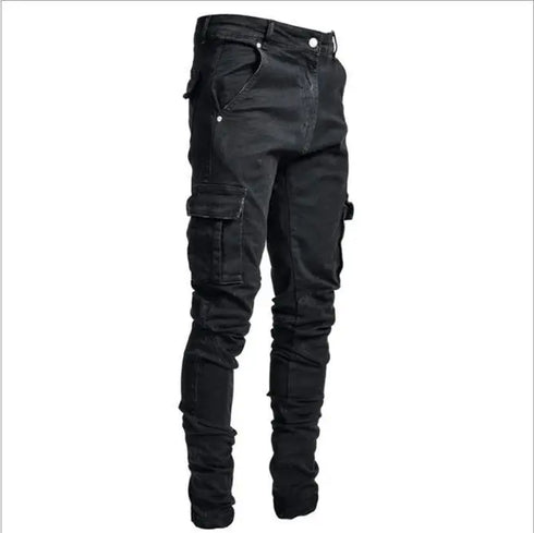Men's Slim Fit Stretch Jeans Multi Pocket Cargo Trousers