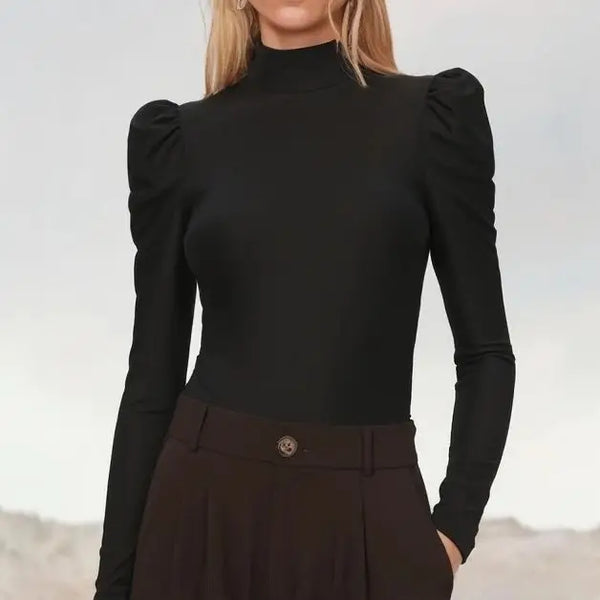 Mia Muse Women's T-shirts All Seasons Fashion Casual Korean Solid Color Long Sleeve High-neck Regular T-shirts