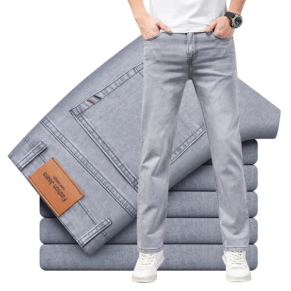 Men's Elastic Cotton Jeans Summer Thin Fashion Casual Pants