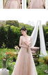 Off Shoulder Bridesmaid Dress Elegant Bubble Sleeve Floral Print Aline Gown For Party