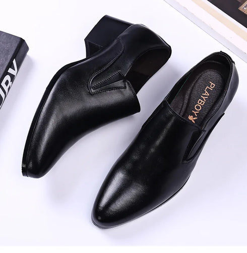 Men's Leather Business Shoes Slip-On Pointed Toe Loafers for Weddings and Daily Wear