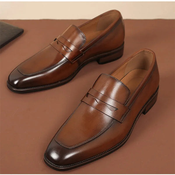 Elegant Genuine Leather Slip-On Oxford Loafers for Men - Formal and Casual Dress Shoes for Office & Career with Pointed Toe Design