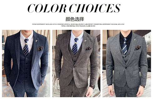 Stylish Business Casual Three-Piece Suit for Men with Vest and Trousers