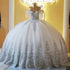Off Shoulder Ball Gown Wedding Dress With Glittering Appliques Tulle Corset Floor Length