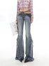 American Retro Y2K Flare Jeans for Women - Trendy Scratched Slim Bell Bottoms Perfect for Fall Outfits with Jeans and Hip Hop High Street Style