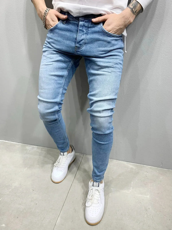 Punk Skinny Men's Jeans Slim Denim Pants Ripped Streetwear