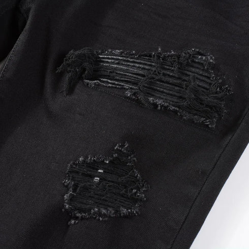 Men's Ripped Patchwork Biker Jeans - Stylish Motorcycle Streetwear Denim Trousers