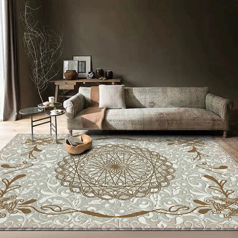 Classical Elegant Blue Rug for Retro Living Room and Bedroom Carpet Decoration