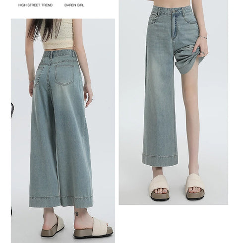 Wide Leg Loose Denim Ankle-Length Jeans for Women - Trendy Streetwear Pants Perfect for Summer Outfits and Casual Styling
