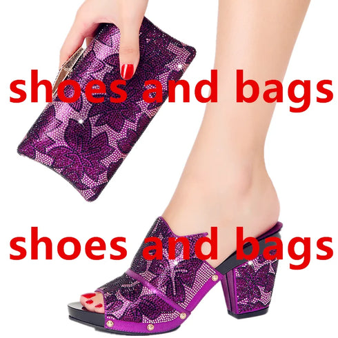 Shoe Bag Set Ladies Rhinestones Fashion Slippers High Heel Party