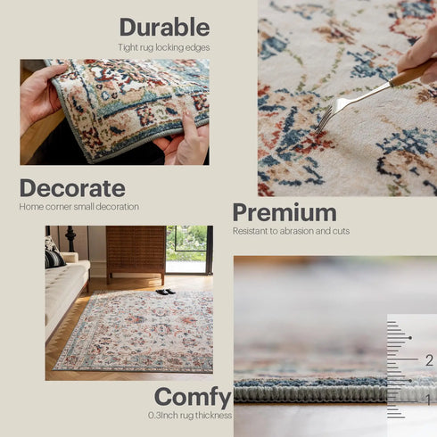 Washable Faux Wool Rug for Bedroom Living Room Kitchen Dining Room Non-Slip Home Decor Carpet Modern Art Design