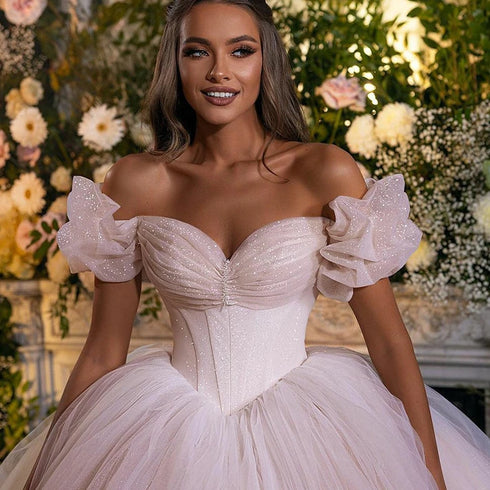 Gorgeous Ball Gowns Princess Wedding Dress Corset Sweetheart Neck Tulle Bride Dresses