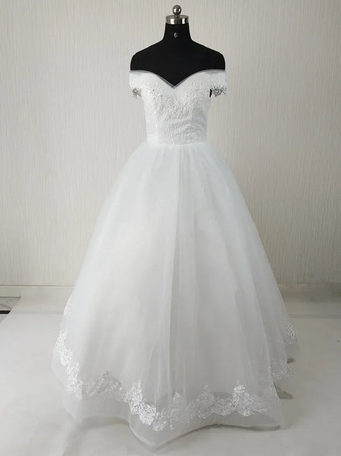 Wedding Dresses Illusion V-Neck Short Tulle Sequined Embroidery Beading Backless Off The Shoulder Luxury Bride Gown