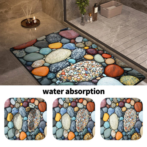 Stone Design Diatomite Bath Mat Non Slip Absorbent Quick Dry Shower Foot Mat