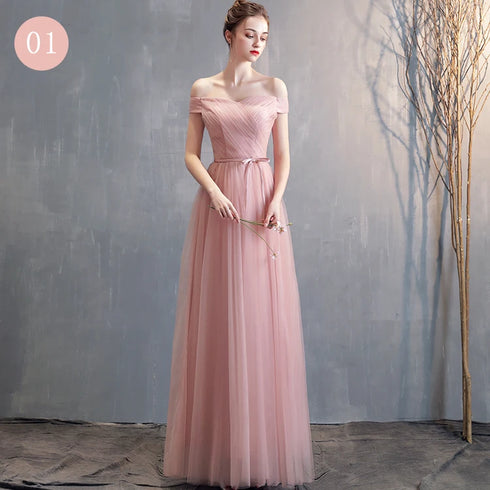 Bridesmaid Dress Tea-Length Tulle With Built-In Bra, V-Neck Pleated Design For Prom And Wedding Dress