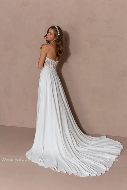 Customized Off Shoulder A-line Lace Illusion Bride Gown Wedding Dresses for Women