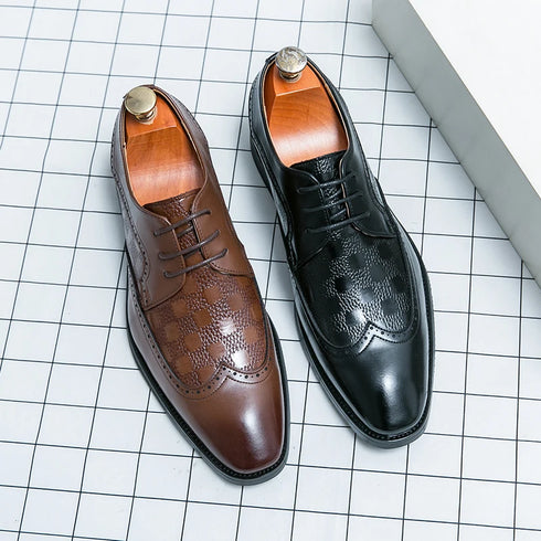 Stylish Brogue Lace-Up Business Formal Shoes for Men – Perfect for Office, Banquet, and Outdoor Parties in Sizes 38-48
