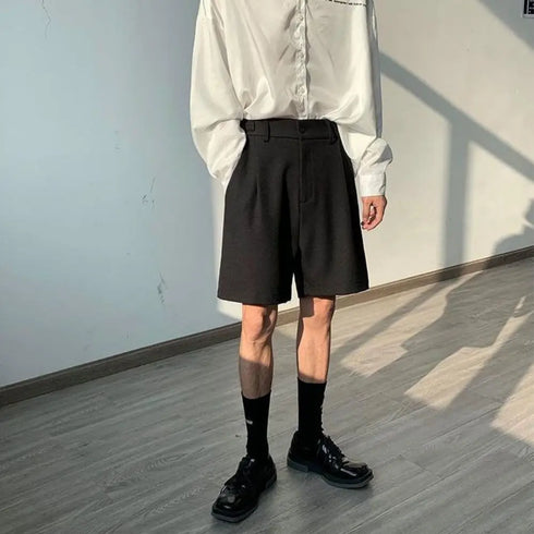 Fashion Casual Shorts Men Summer Korean Chic Wide Leg Trousers Male Knee-length Sashes Draped Loose Retro High Street Style