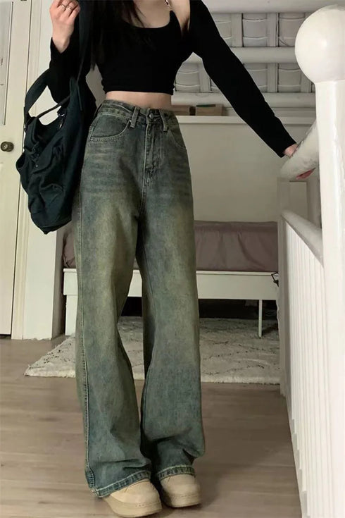 Vintage Wide Leg Jeans for Women - Stylish Casual Trousers Perfect for Spring Streetwear, Loose Fit High Waist Denim Pants Ideal for Effortless Wide Leg Jeans Outfit Inspirations