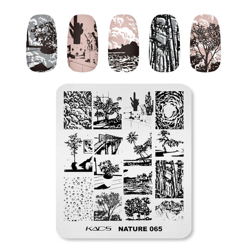 Nature-Inspired Nail Art Stamping Plate - Stainless Steel DIY Manicure Tool with Leaf and Umbrella Patterns for Stunning Nail Designs