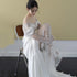 Customized Illusion Tulle Off Shoulder Lace Wedding Gowns A Line Long Sleeves Ruched Satin Bridal Dress
