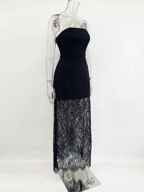 Lace Long Skirt Set with Sexy Sheath Vest Top for Evening Parties
