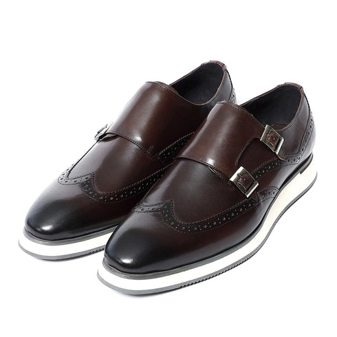 Luxury Mens Casual Sneakers Monk Strap Flats Genuine Leather Walk Shoes