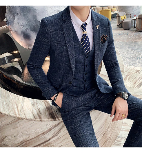 Stylish Business Casual Three-Piece Suit for Men with Vest and Trousers