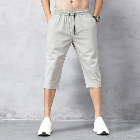 Men's Shorts Summer Breeches Thin Nylon 3/4 Length Trousers Quick Drying Beach Bermuda Board