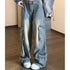Female Jean Spliced Pockets Cargo Pants Distressed Denim Basics