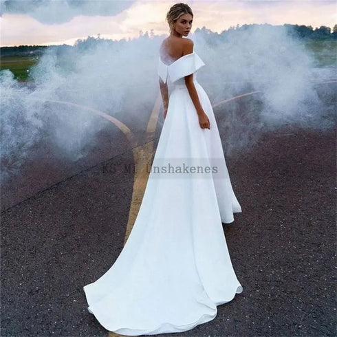 White Mermaid Satin Wedding Dresses with Detachable Overskirt Train Customized Bridal Dress 2 in 1 Gowns