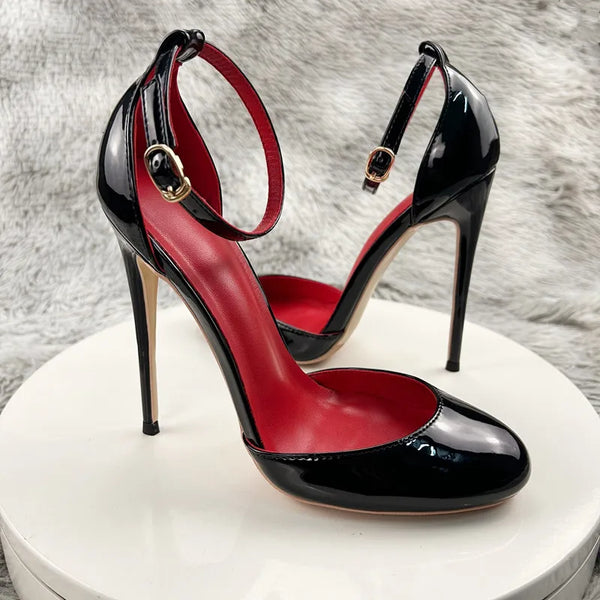 Black High Heels, Women's Slim Heels, One Line Buckle Sandals