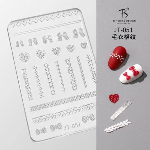 3D Relief Snowflake Sweater Carving Mold for Nail Art - Santa Claus and Elk Christmas Manicure DIY Template with Storage Box and Scraper