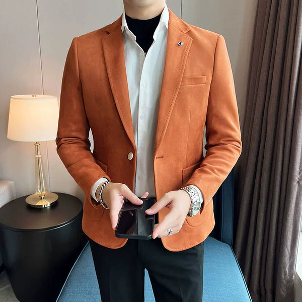 Elegant Slim Fit Deerskin Velvet Luxury Blazer Coat Men's Business Wedding Suit