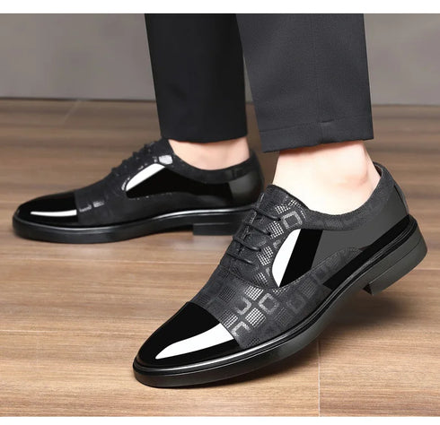 Elegant Men's Dress Shoes for Formal Occasions - Stylish PU Leather Slip-On Business Footwear for Weddings and Parties