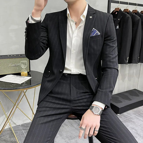 Men's Two-Piece Wedding Suit Business Casual Ensemble with Trousers
