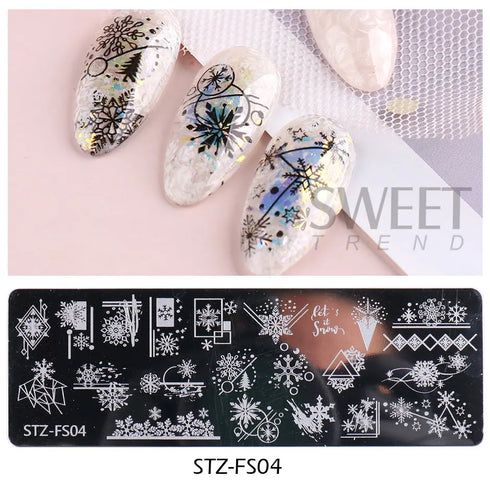Winter Wonderland Nail Art Stamping Plate with Snowflake, Butterfly, and Rose Leaf Designs - Perfect for DIY Christmas Nail Polish Printing Template Tool
