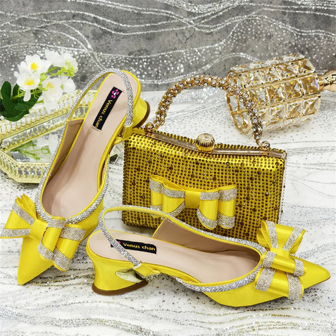 Yellow Women Shoes And Bag Set With Elegant Heels And Clutch