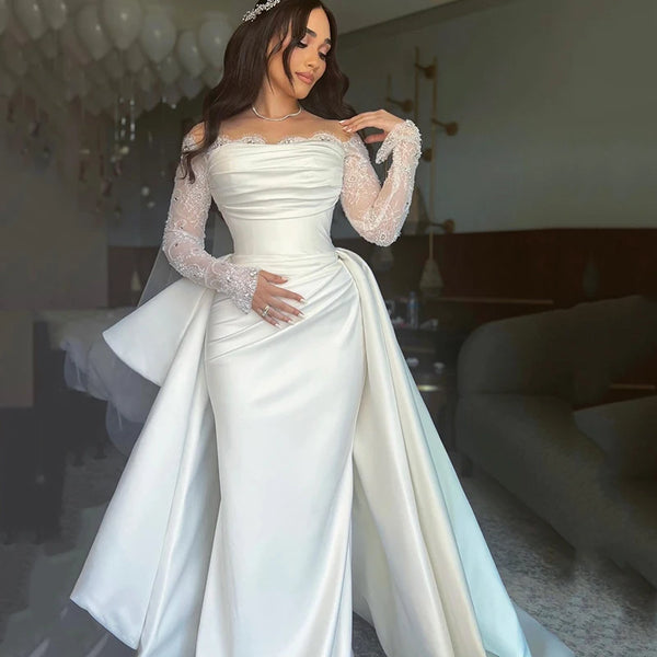 Eightree White Mermaid Wedding Dresses Off The Shoulder Gowns