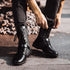 Punk-Inspired Mid-Calf Motorcycle Boots for Men - All-Match Denim Tooling Footwear