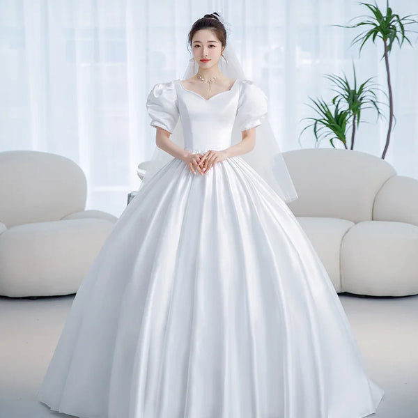 Vintage Princess Wedding Dress Satin Gown with Beading Plus Size