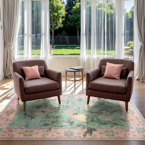 Floral Birds Area Rug for Living Room and Bedroom Decor Soft Non Slip Machine Washable Floor Mat