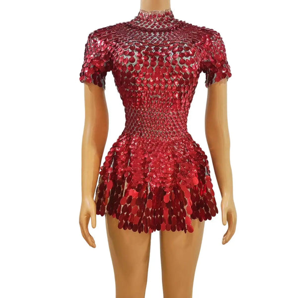 Luxury Red Mirror Party Dresses Sequin Glitter Evening Wear