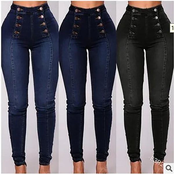 High Waist Denim Jeans Slim Pencil Fit For Women Vintage Washed Ankle Length Pockets Streetwear