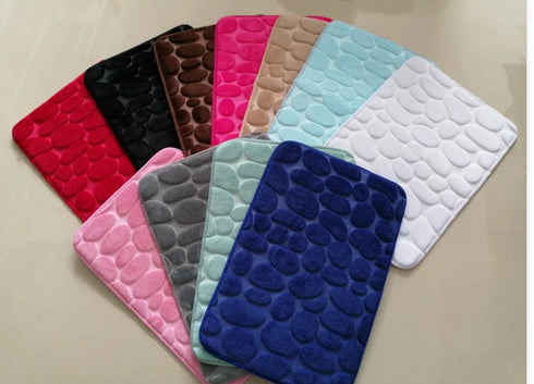 Cobblestone Embossed Non-Slip Bath Mat Memory Foam Carpet for Bathroom Shower Room Doormat