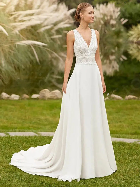 Summer Wedding Dresses Beach Bridal Gowns Boho Lace Sleeveless