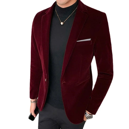 Spring Velvet Wedding Dress Coat Casual Suit Jacket Men's Blazer Business Costume