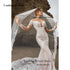 Customized Mermaid Long Sleeve Wedding Dress with Lace Appliques and Deep V-Neck Design